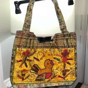 Vintage Boho Patchwork Beaded Slouch Bag Hobo Purse India Batik Pattern